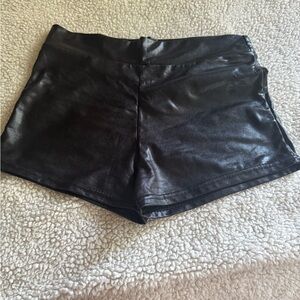 Sleek Faux Leather Black High Waist Women's Shorts